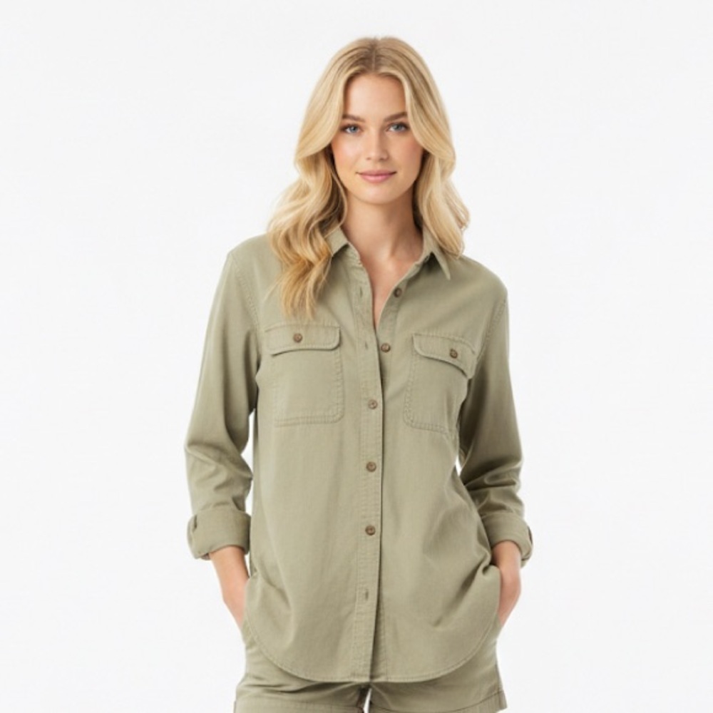 Old Navy Olive Green Button-Up Shirt size large regular fit